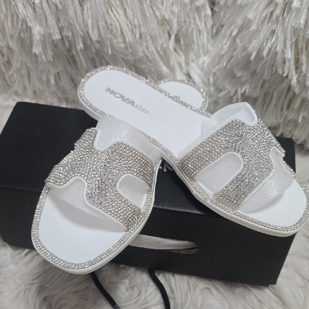 Fashion Nova White and Silver Embellished Sandals - Picture 2 of 6